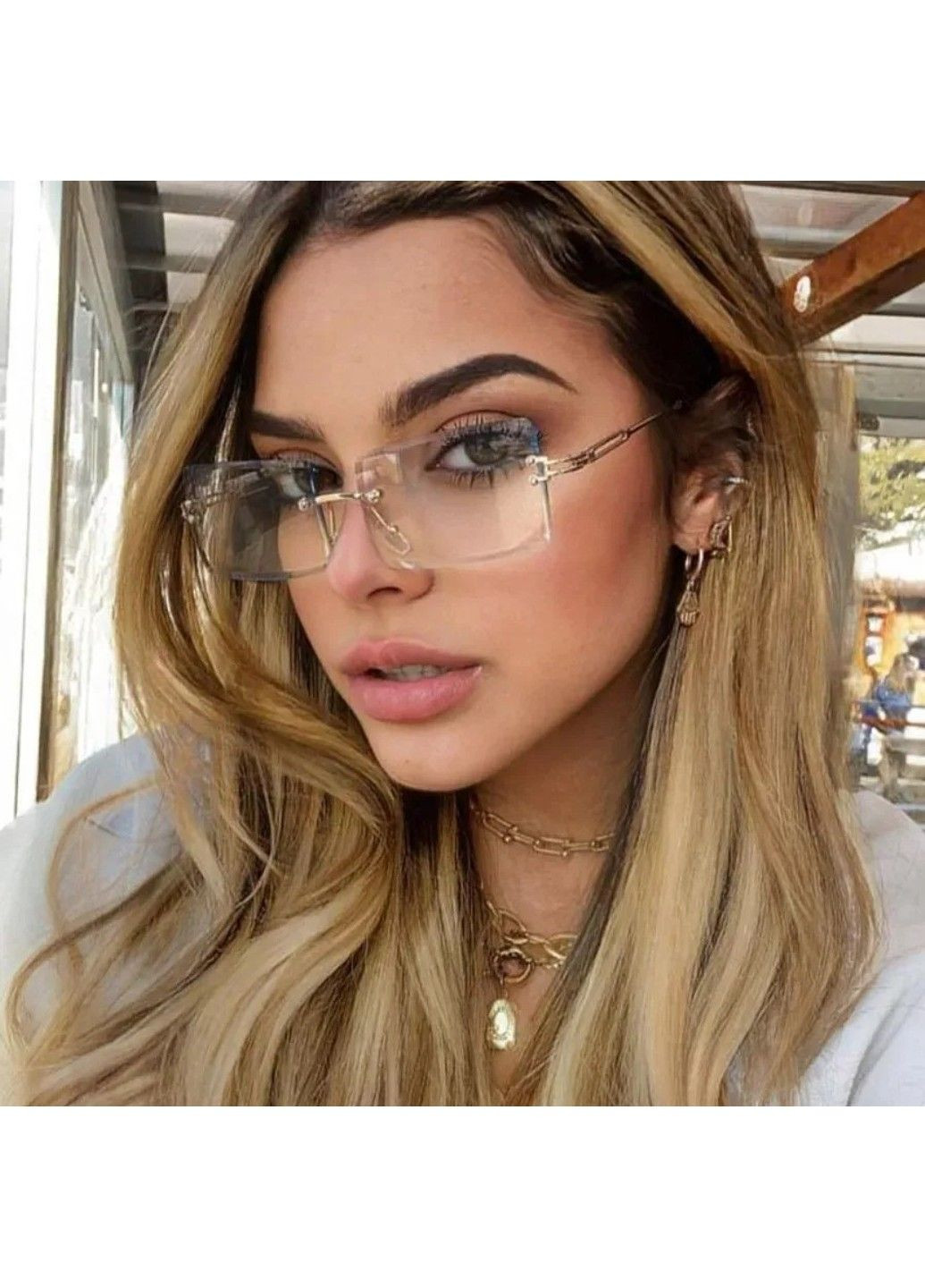 Солнцезащитные очки унисекс без оправы Rio прозрачные с золотом No Brand (307091375)