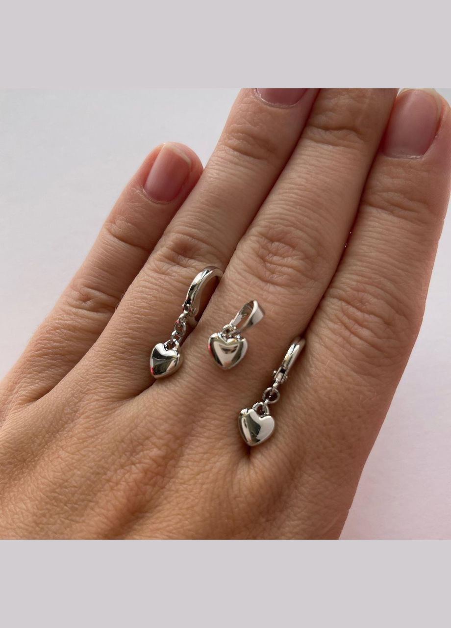 Комплект родий Xuping Серьги и кулон сердца Серебро 6 мм Set15002 Xuping Jewelry (338434576)