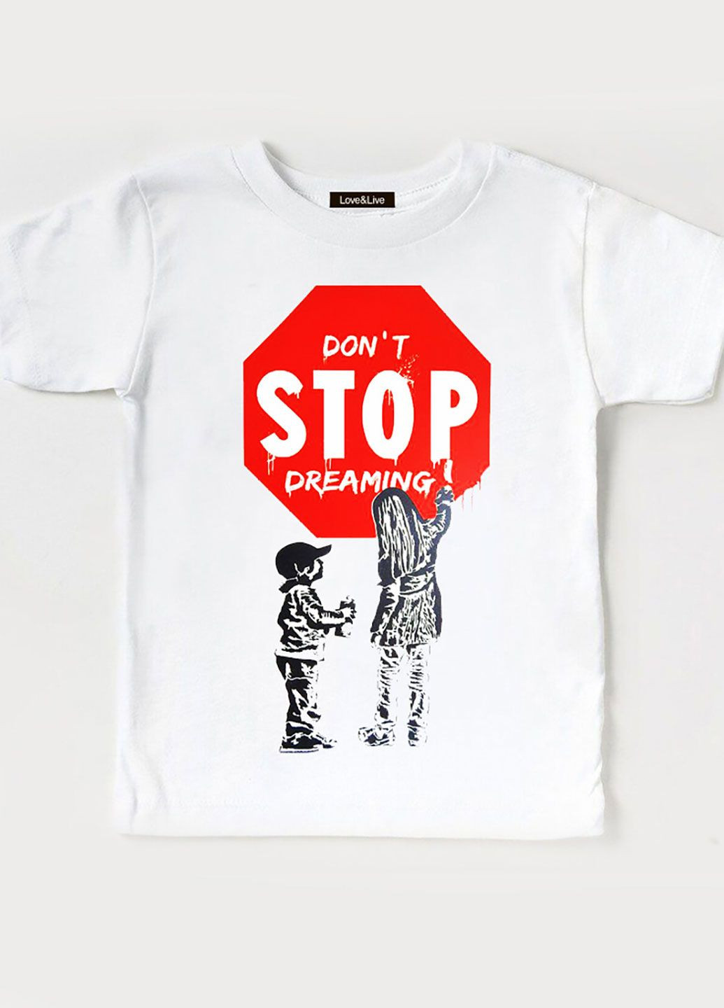 Белая демисезонная футболка детская белая для девочки don't stop dreaming Love&Live