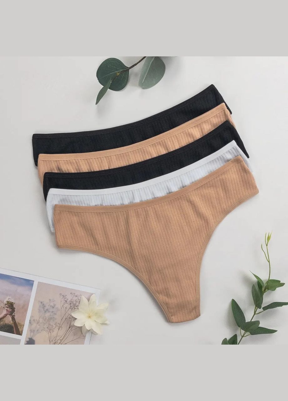 Жіночі труси-стринги батал базові кольори в рубчик 5 шт Nicoletta (342119740)