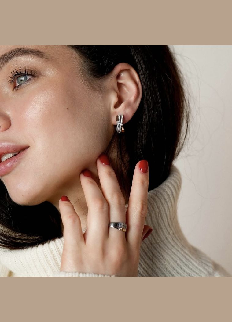 Серебряные сережки серьги с золотой пластиной и Белыми камнями серебро 925 пробы золото 375 1359 3.90г No Brand (316649603)