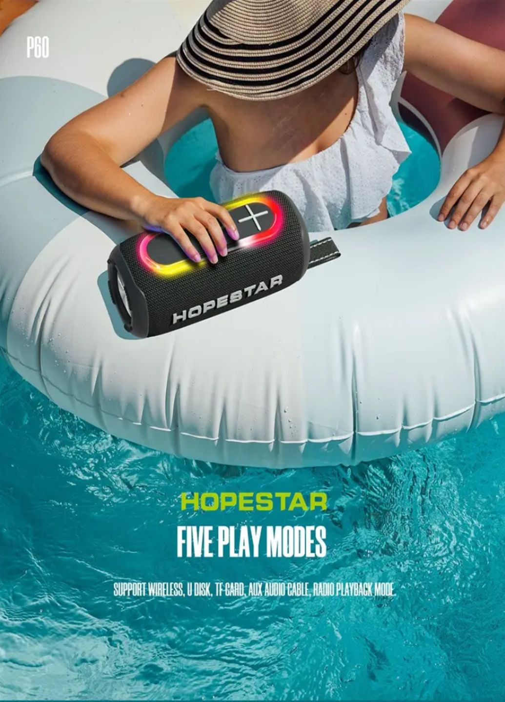 Портативна бездротова колонка Bluetooth P60 акумуляторна Чорний Hopestar (316510729)