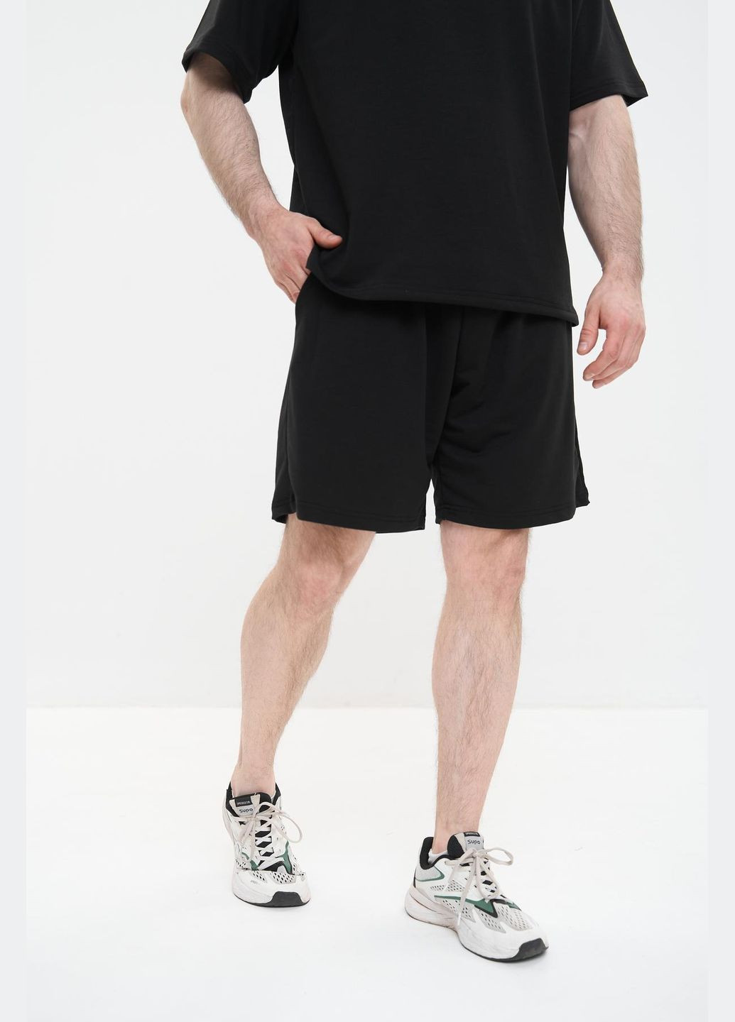 Чорний літній чоловічий літній костюм великого розміру з шортами Vakko