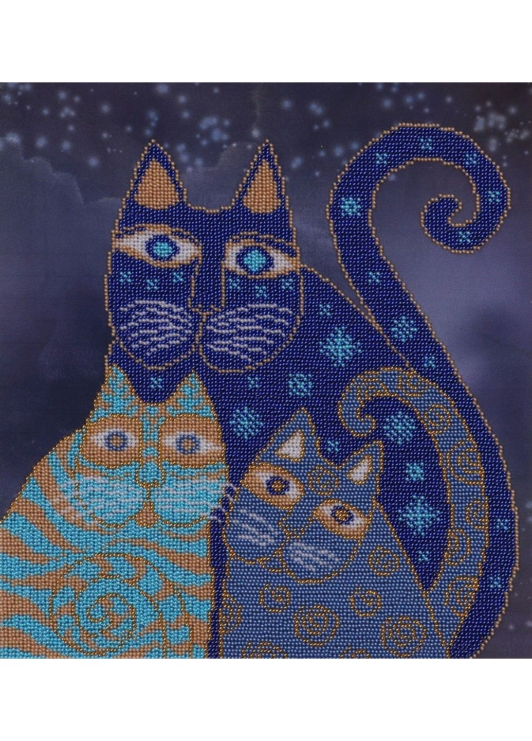 Набір для вишивки бісером "Милі Котики" кошеня, кішка, кіт, ніч, Зірка, часткова викладка, 29x32 см No Brand (333164910)