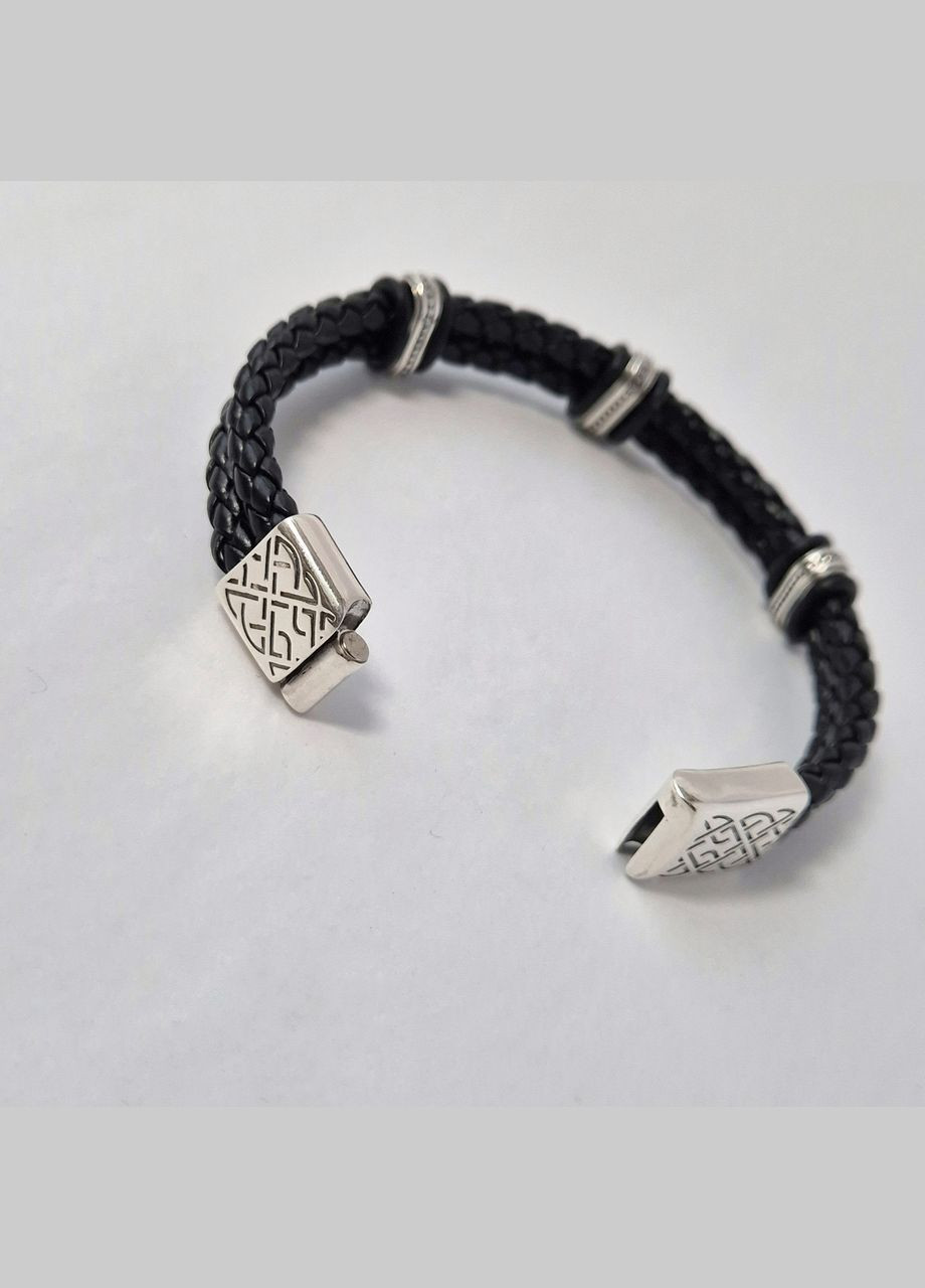 Срібний Шкіряний широкий браслет 20 см срібло 925 проби Чорнене 75196 20.12г Nobrand (363969313)