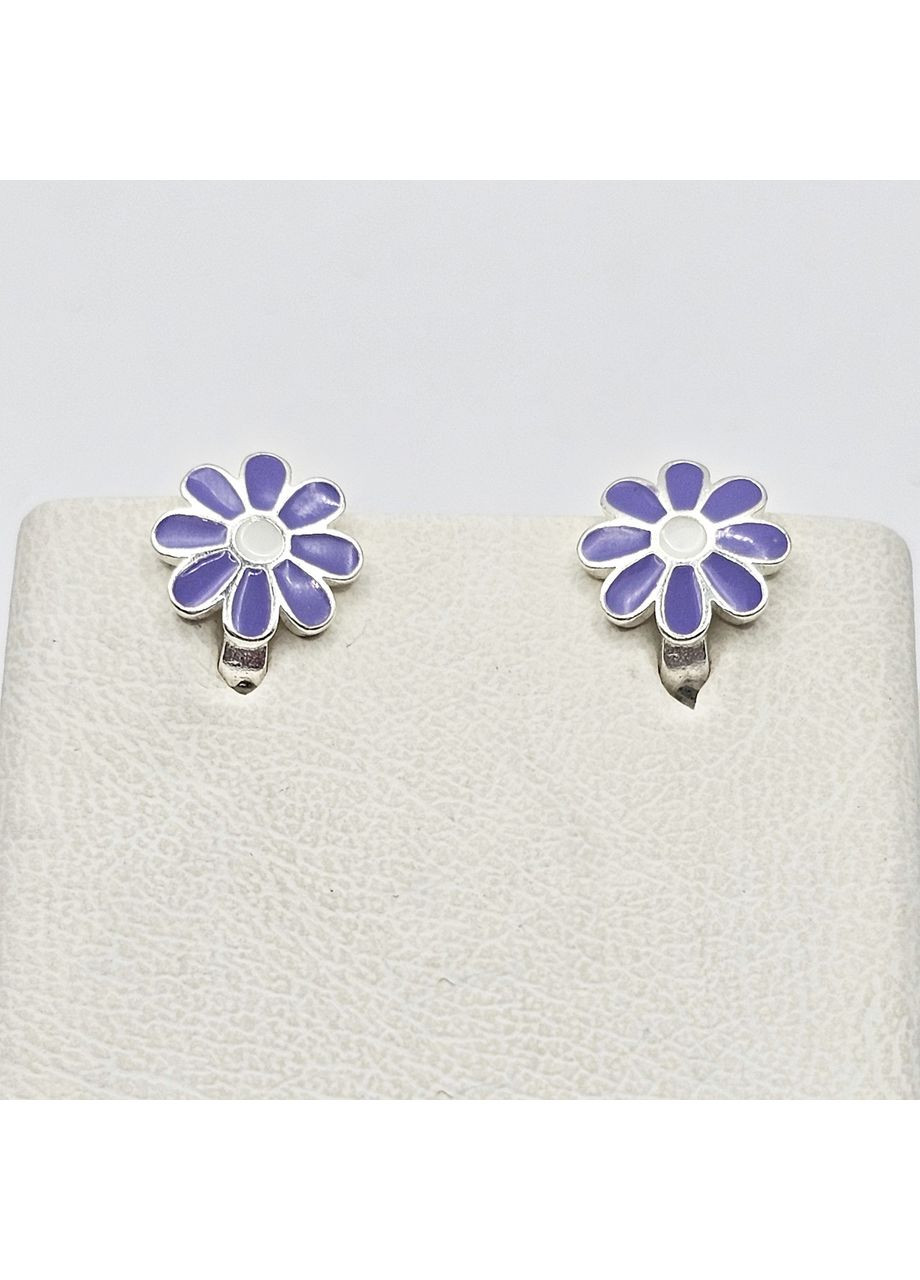 Серьги серебряные с ювелирной фиолетовой эмалью "Ромашки" 1,7 г No Brand (369736738)