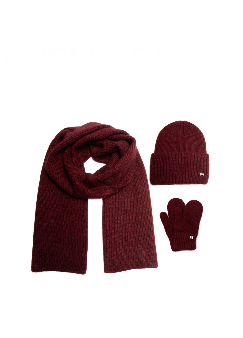 Набір шапка біні + шарф + рукавички жіночий вовна бордовий OLIVIA LuckyLOOK 287-280 (290278520)