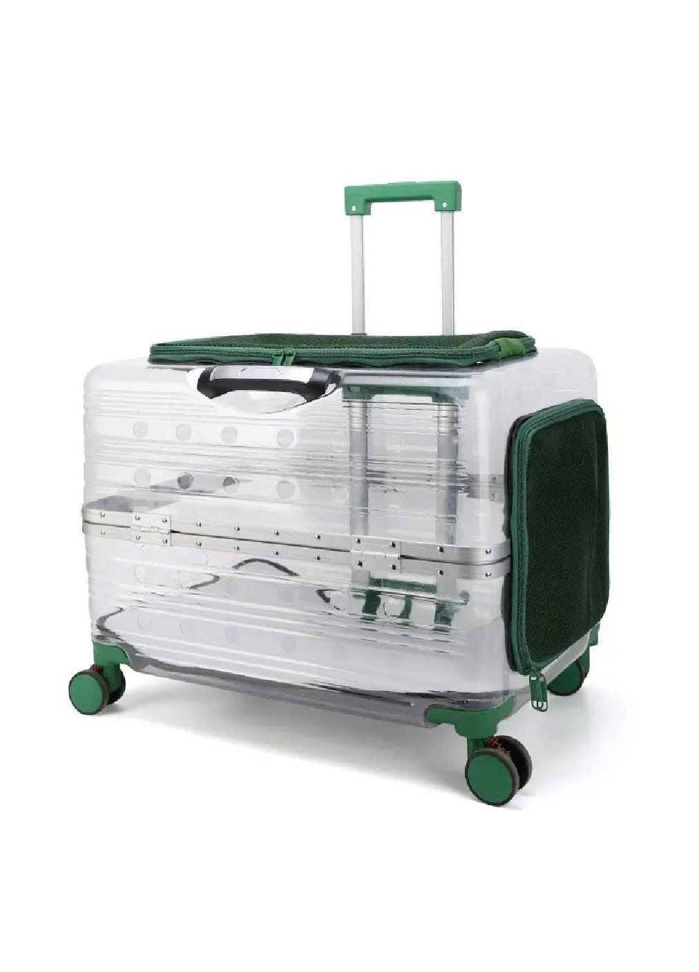 Чемодан переноска прозрачная на колёсах с телескопической ручкой для животных кошек собак 44×55×39 см (481207-Prob) Зеленый Unbranded (356671729)