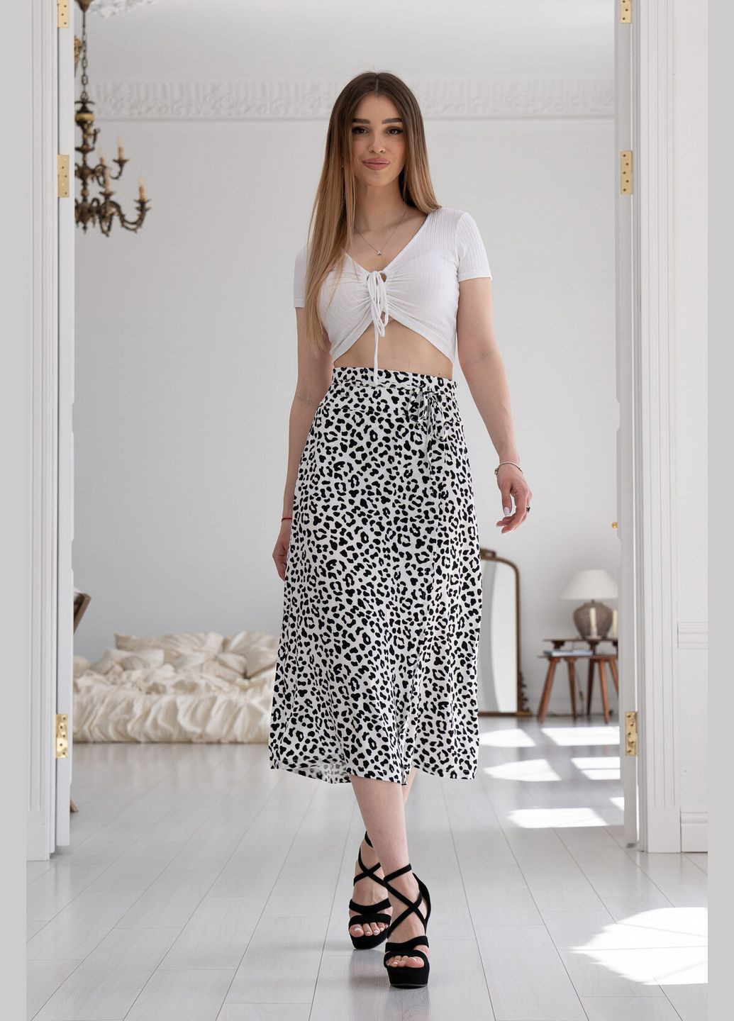 Черно-белая кэжуал, праздничный, офисная юбка ри мары петра сп 0322 RiMari на запах