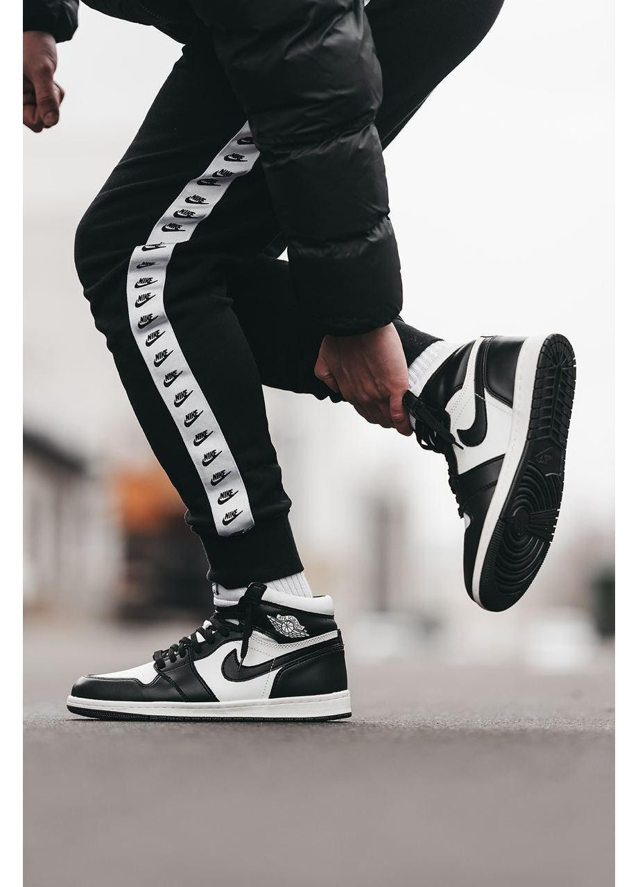 Черные зимние кроссовки мужские nike air jordan 1 retro mid black white v2 найк аир джордан No Brand