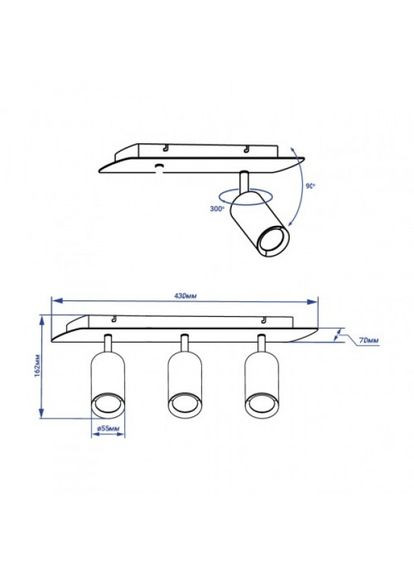 Накладний поворотний світильник ML311-3 чорний (40106) Feron (305756828)