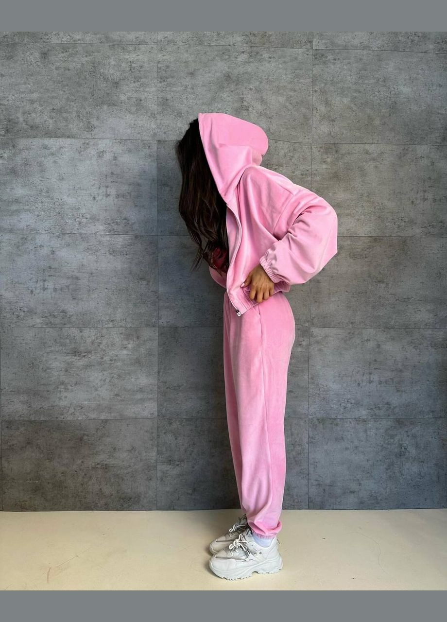 М'який демісезонний велюровий костюм двійка (укорочена кофта+штани), рожевий приємний до тіла плюшевий костюм 2-ка No Brand 283 (303606551)