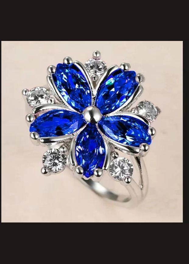 Каблучка з камінням білим і синім у вигляді пелюсток квітів Каблучка з фіанітом р. 17 Fashion Jewelry (285110570)