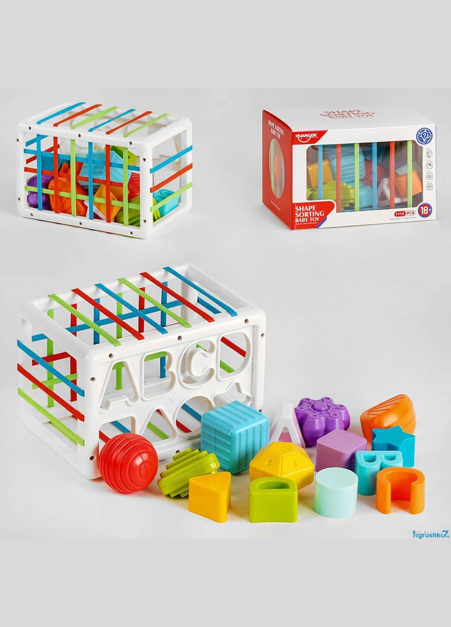 Развивающий тактильный куб-сортер HE 0209 с набором сенсорных элементов 14 шт. Huanger (327797483)