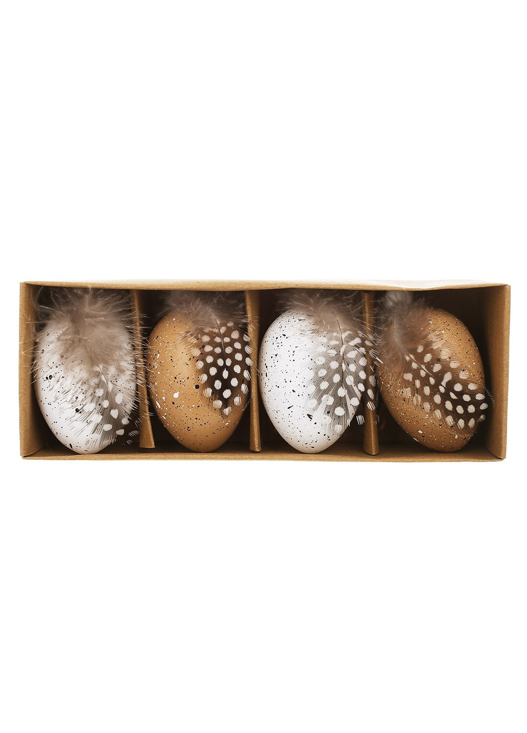 Набор (4шт) пасхальных подвесок Яйцо с пером в коричневой упаковке, 4*6см No Brand (317365525)