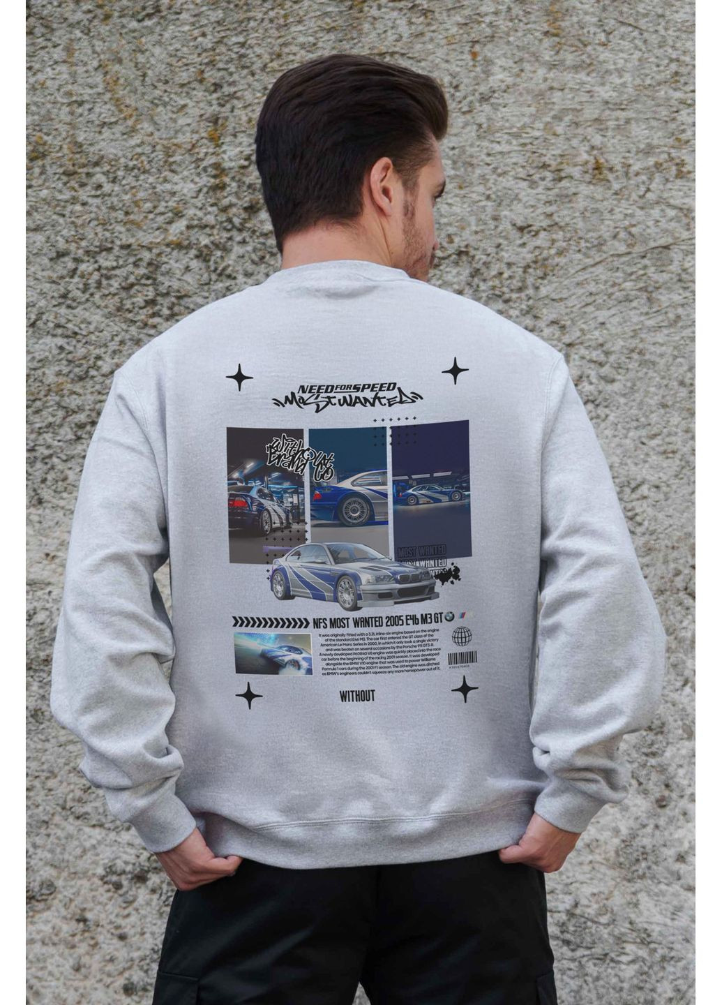 Сірий чоловічий утеплений оверсайз світшот на флісі з принтом wanted Without однотонний без декору (361267545)