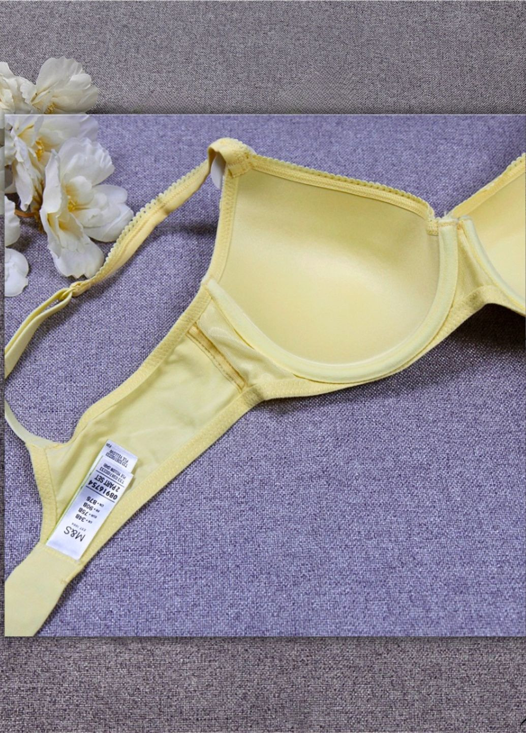 Светло-жёлтый балконет хлопковый бюстгальтер с уплотненной чашкой FS с косточками полиэстер, хлопок