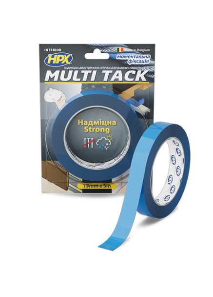 Стрічка двостороння 19x0,8мм 5м тканина/каучук прозора [INRUC0020019005000] MULTI TACK MTT1905 HPX (359379537)