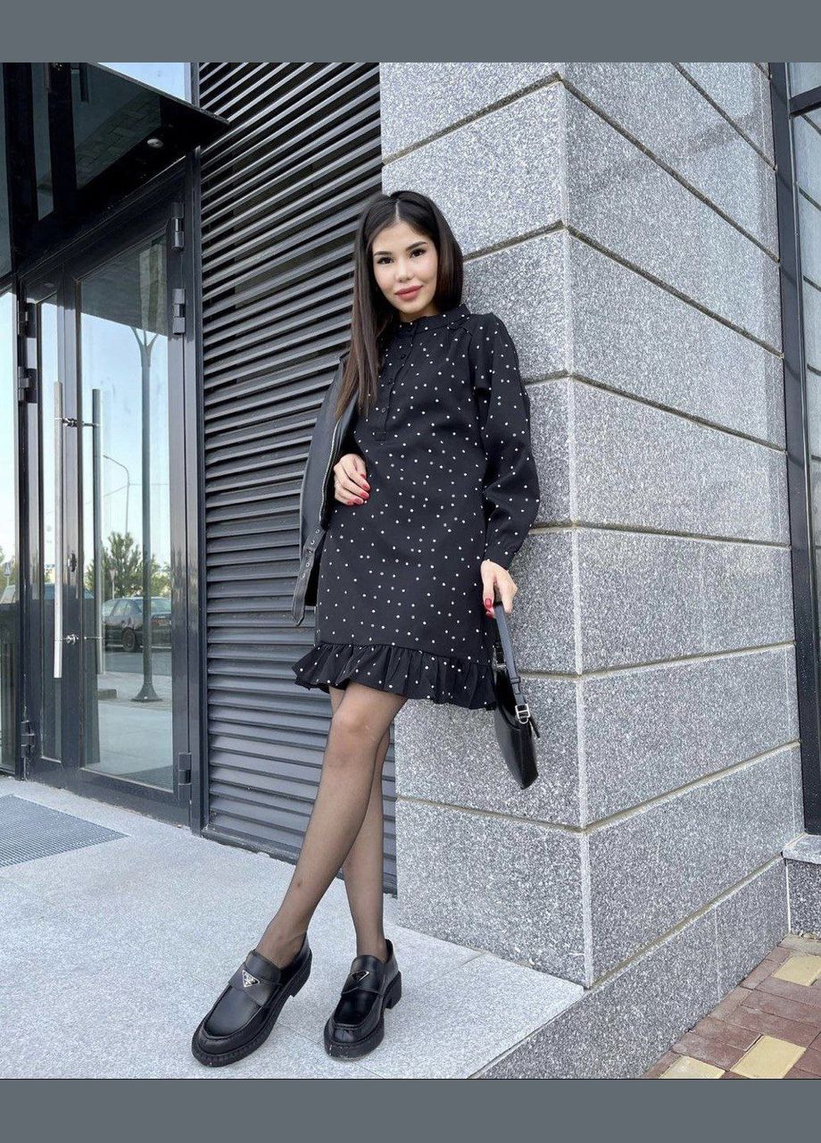 Черно-белое повседневный мини платье в горошек свободного кроя MonCher в горошек