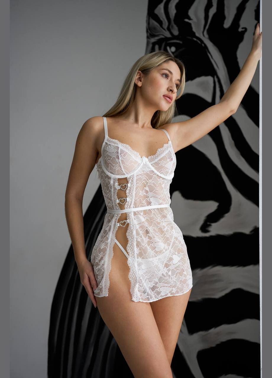 Белый комплект женского белья, пеньюар Simply sexy