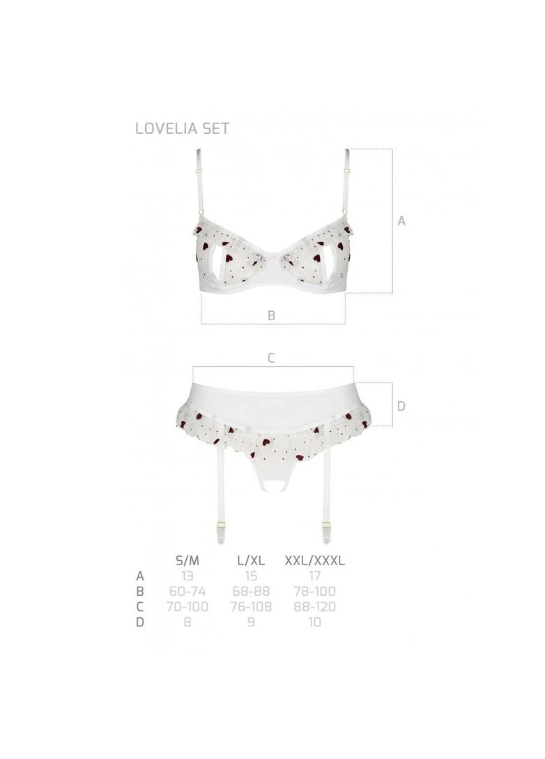 Комбінований демісезонний сексуальний комплект з поясом для панчіх lovelia set xxl/xxxl, white Passion