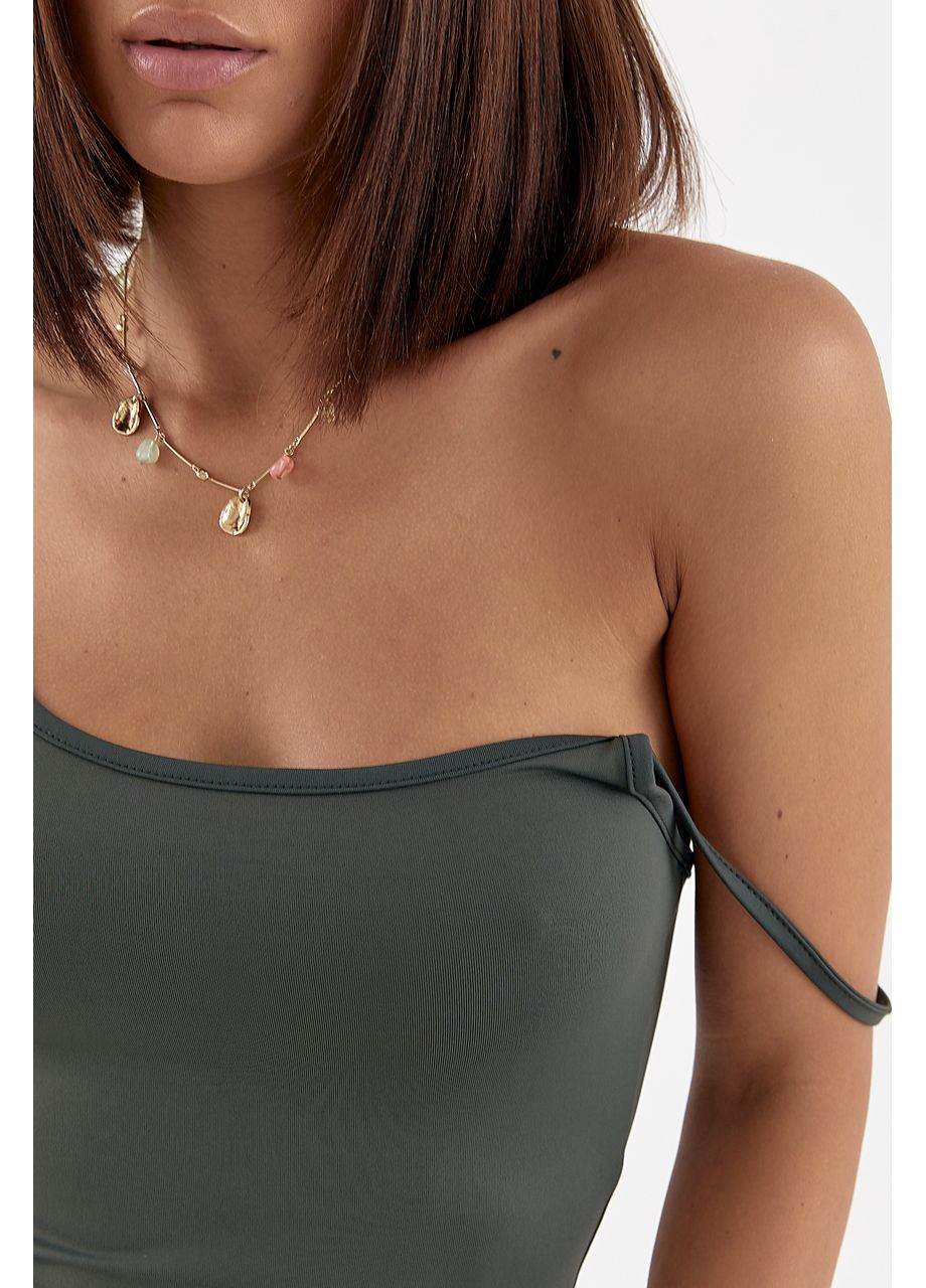 Темно-зелена повсякденний облягаюча сукня на бретелях - чорний колір Lurex