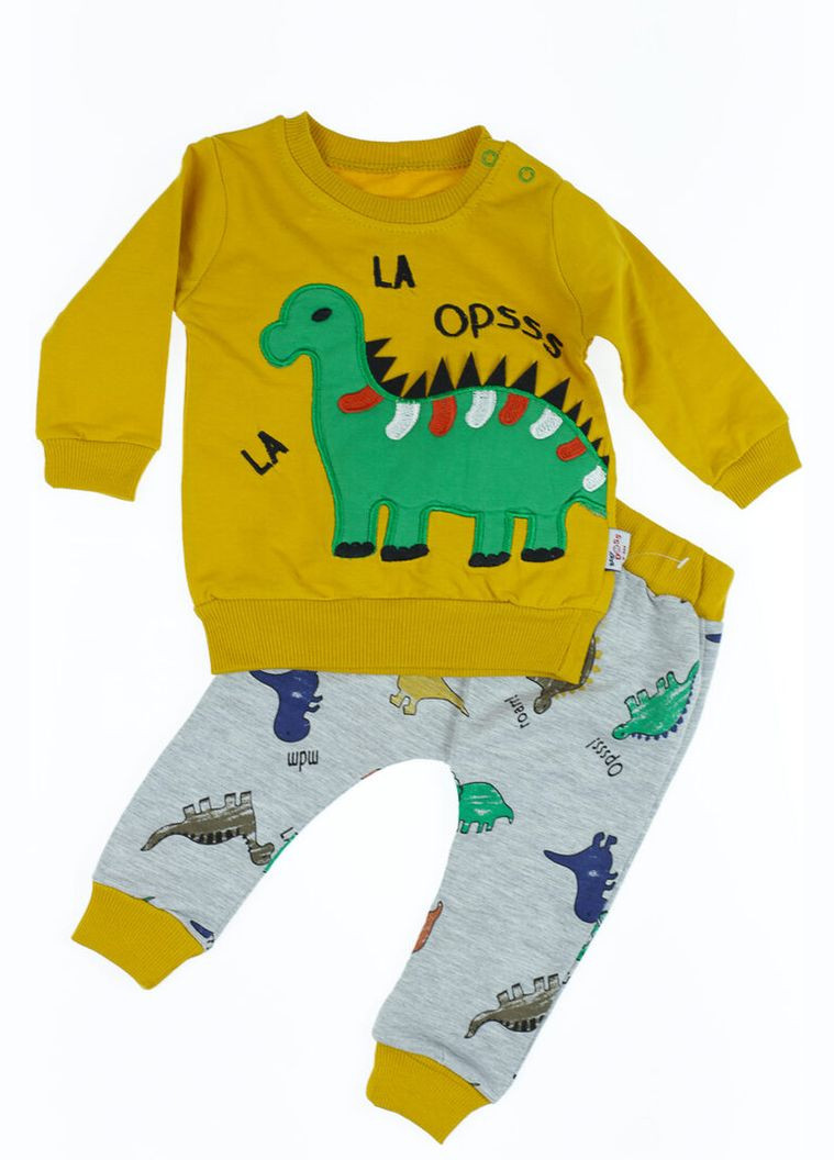 Желтый демисезонный костюм с длинным рукавом для мальчика с динозавриком желтый 80 см (42897) BABYKROHA