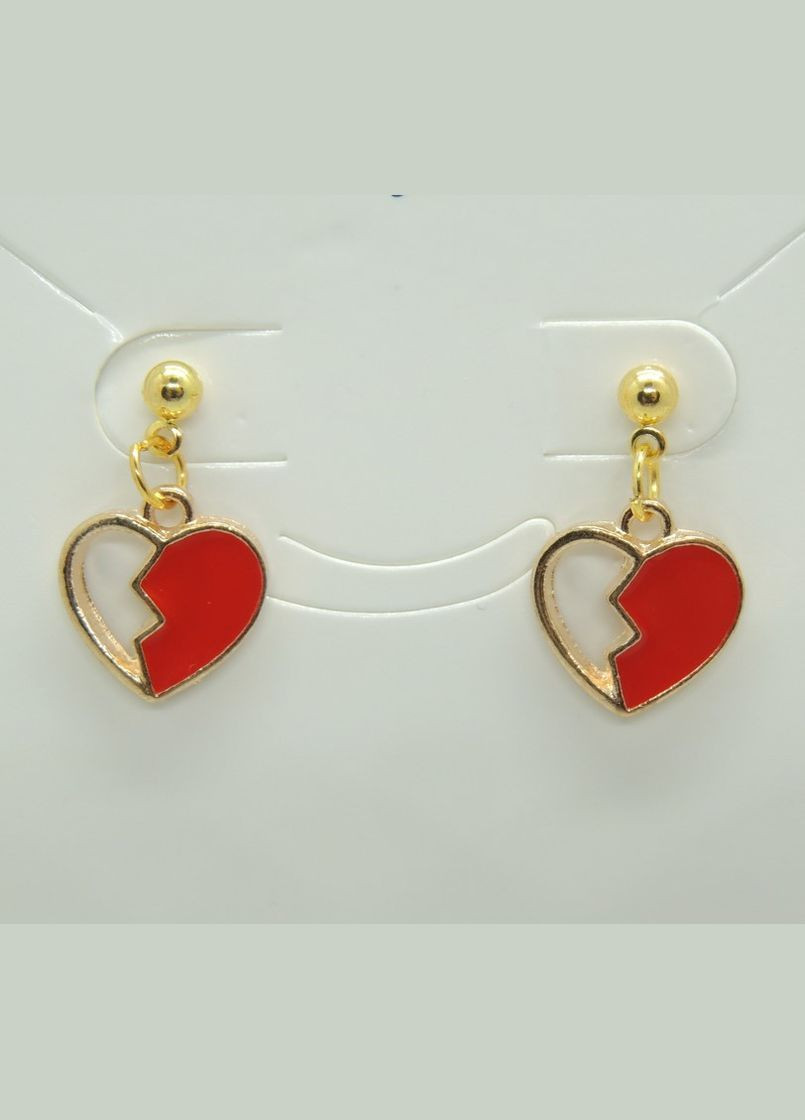 Сережки сережкигвоздики цвяшки (пусети) червоне серце Серцебиття кохання 2.5 см золотисті Liresmina Jewelry (285111068)