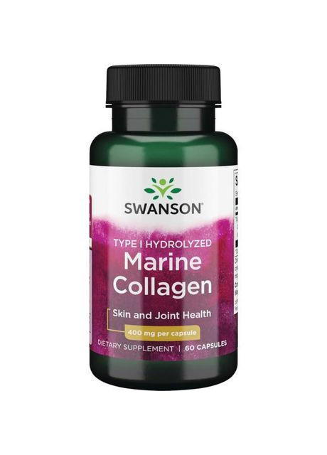 Колаген рибний 1 типу для шкіри та суглобів,, 400 мг, 60 капсул Swanson (364312232)