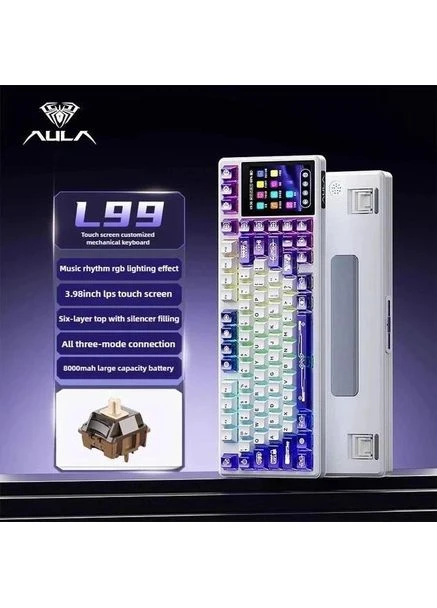 Игровая Клавиатура L99 Red-Black Беспроводная Механическая 2.4G/Bluetooth/USB type-c С сенсорным экраном 3,98 дюйма. Аккумул Aula (399455344)