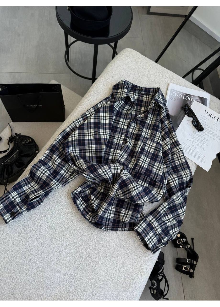 Синяя повседневный, кэжуал рубашка в клетку No Brand с длинным рукавом