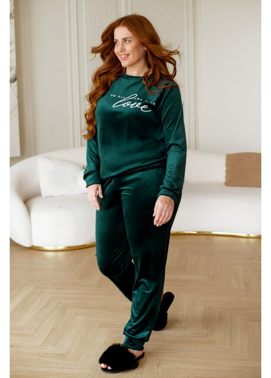 Смарагдова жіночий велюровий домашній костюм/піжама Osoblyva