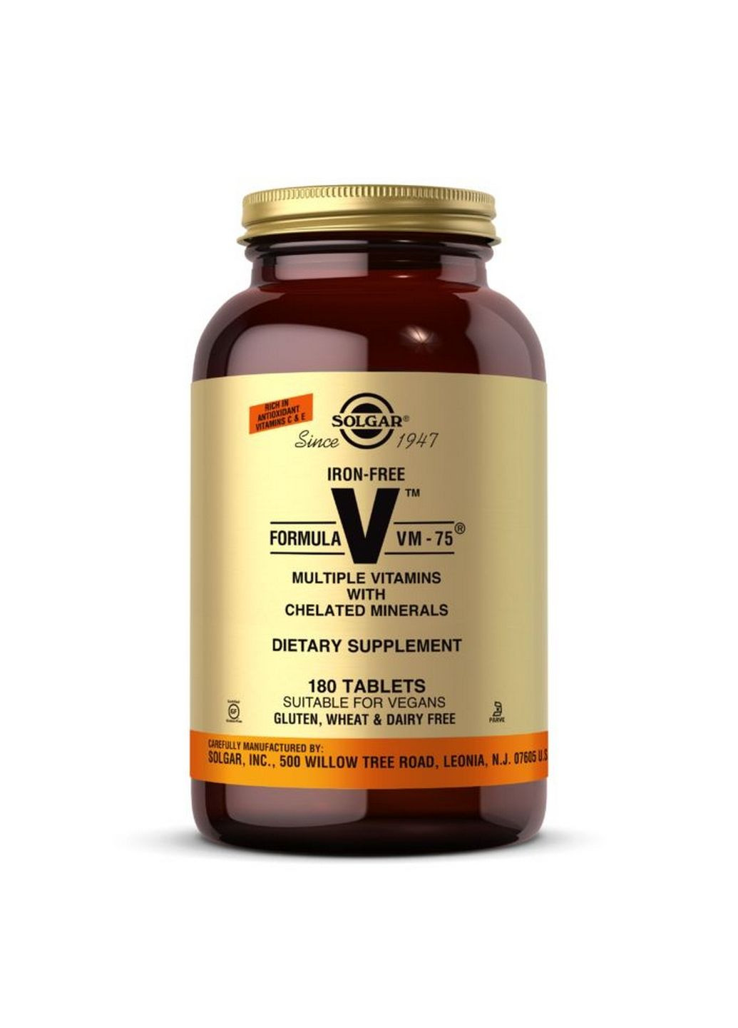 Вітаміни та мінерали Formula V VM-75 (iron free), 180 таблеток Solgar (293480068)