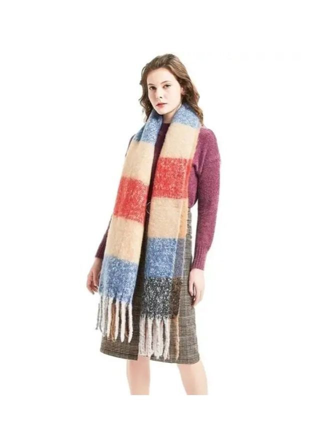 Жіночий зимовий кашеміровий шарф 200x50 см, великий різнокольоровий у полоску, теплий аксесуар No Brand (364191394)