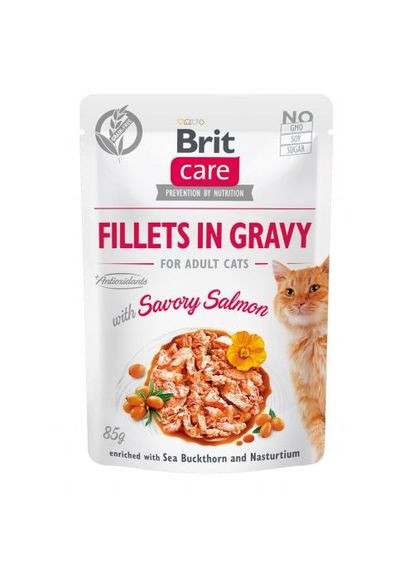 Влажный корм Cat Pouch для кошек, филе в соусе, пикантный лосось, 85 г Brit Care (355255316)