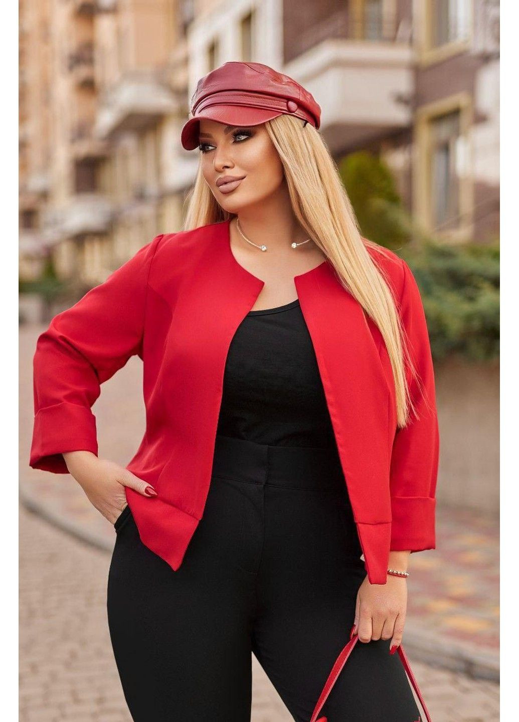 Женский деловой костюм с черными брюками и красным пиджаком мод МЗ 8814/503, 60 размер. No Brand (355469823)