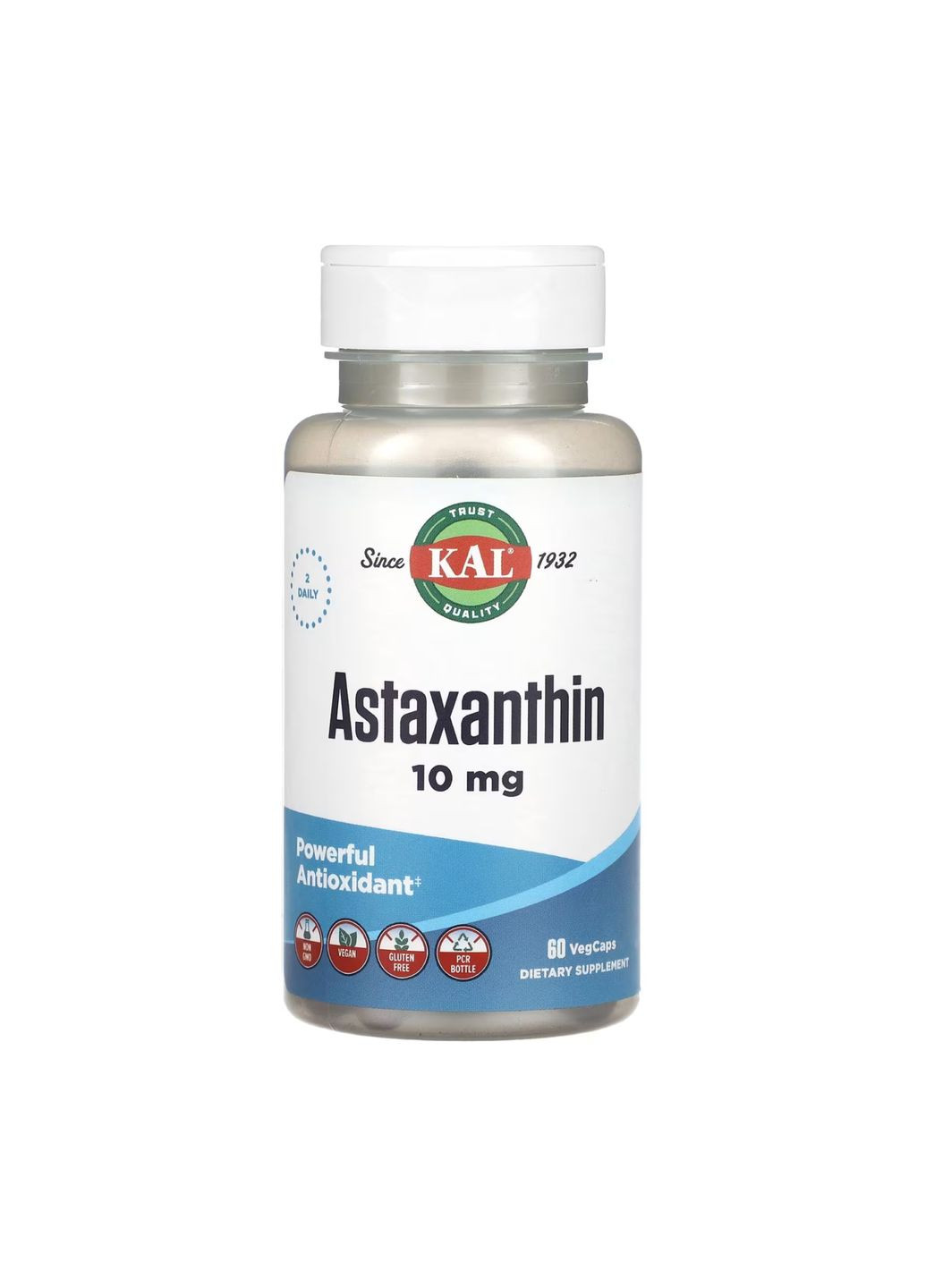 Астаксантин 10мг 60 таб антиоксидант для здоров'я очей веганська добавка без ГМО KAL (368988661)