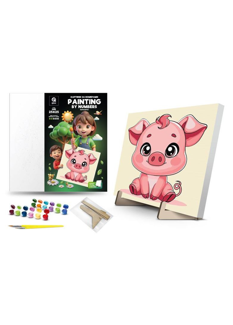 Набор для росписи по номерам 25х25 см QB900-014 "Поросенок" с деревянной подставкой qbee (368709326)