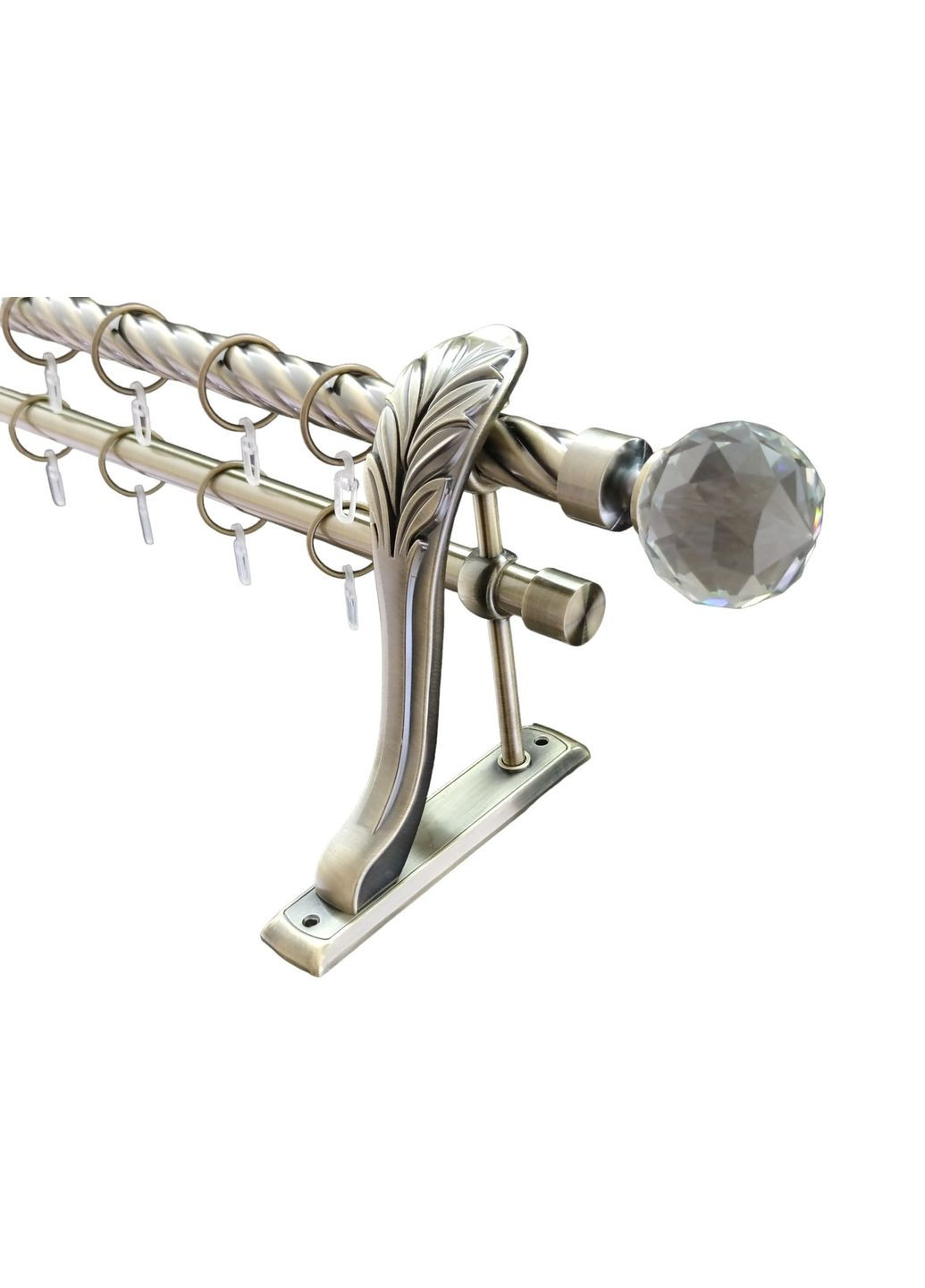 Карниз для штор Куля шкляна металевий дворядний ретро кручена труба кільце металеве Антик 25\19 мм 240 см ORVIT (299335795)