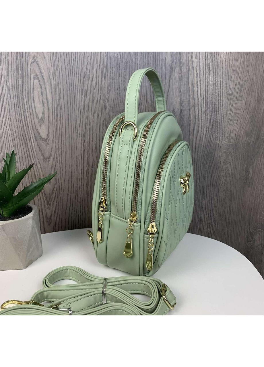 Стильний жіночий міні рюкзак сумка 2 в 1 екошкіра міський рюкзачок для прогулянок м'ятний сумка на плече ProDobro (363136521)