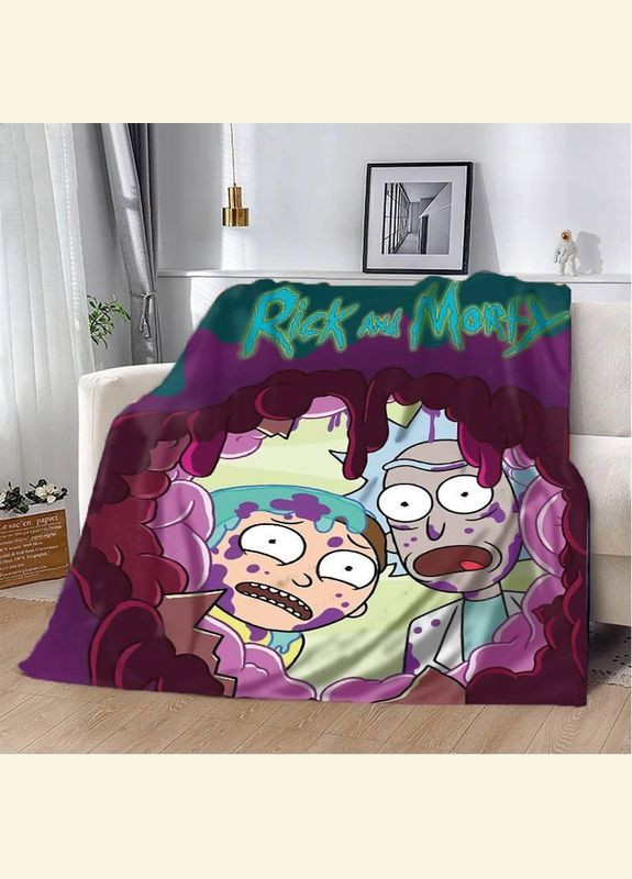 Плед покривало Полуторний Rick and Morty 160х200 Фіолетовий Плюш-велюр No Brand (292799963)