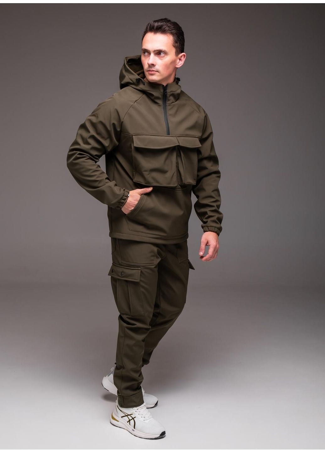 Оливковий (хакі) демісезонний костюм чоловічий анорак + штани утеплений брючний No Brand