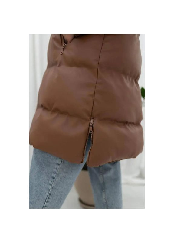 Коричнева зимня куртка жіноча еко шкіра пуховик (коричнева), розмір одягу s-m, колір коричневий KRK KARAKAS
