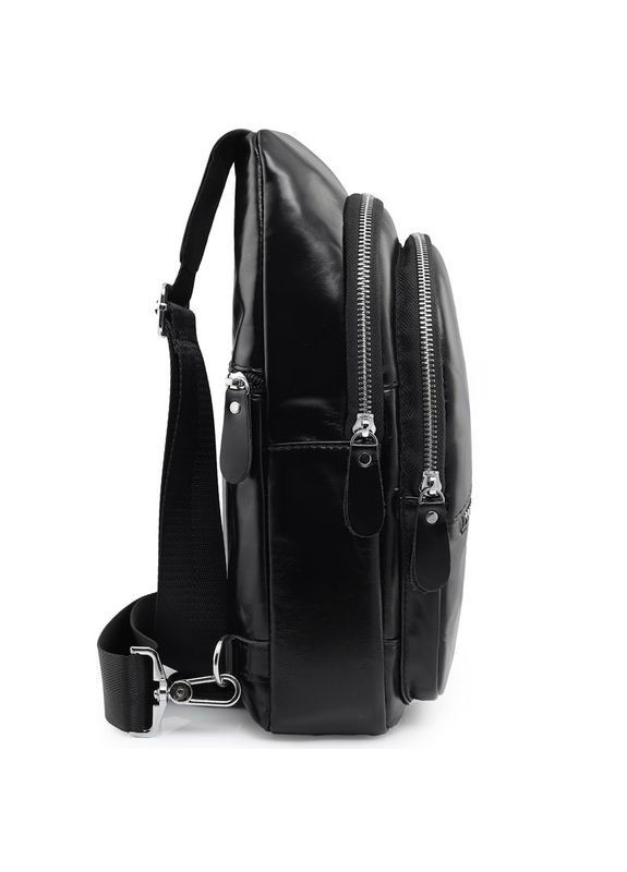 Чоловіча нагрудна сумка з натуральної гладкої шкіри Qvant 330ч - Чорна Tiding Слінг (366889779)