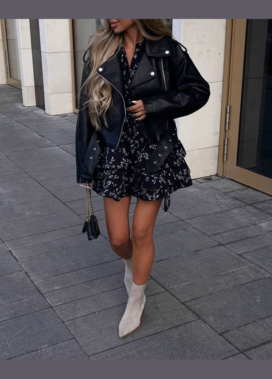 Черное вечернее мини платье с пышной юбкой с пышной юбкой Adelante с цветочным принтом