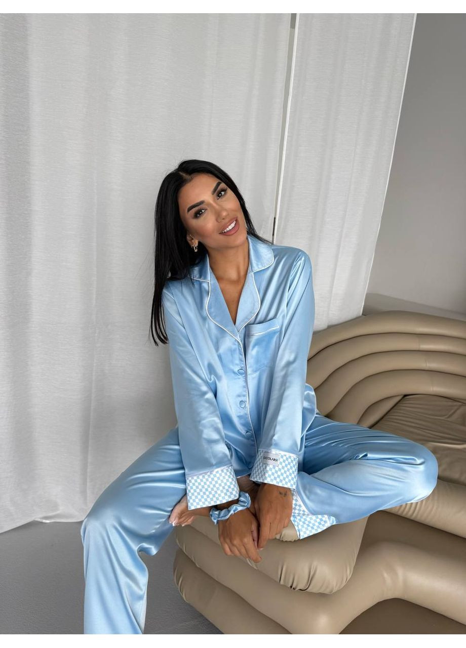 Блакитна всесезон жіноча піжама блакитна з окантовкою сорочка + брюки Vital-Textile 1291