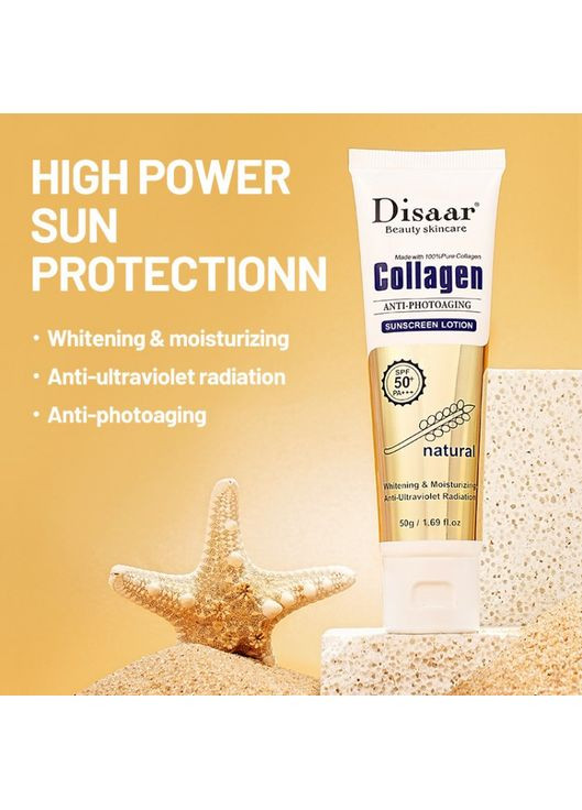Сонцезахисний лосьйон Collagen Sunscreen Lotion SPF 50 PA+++, з колагеном та вітаміном С, 50 г Disaar (350349786)
