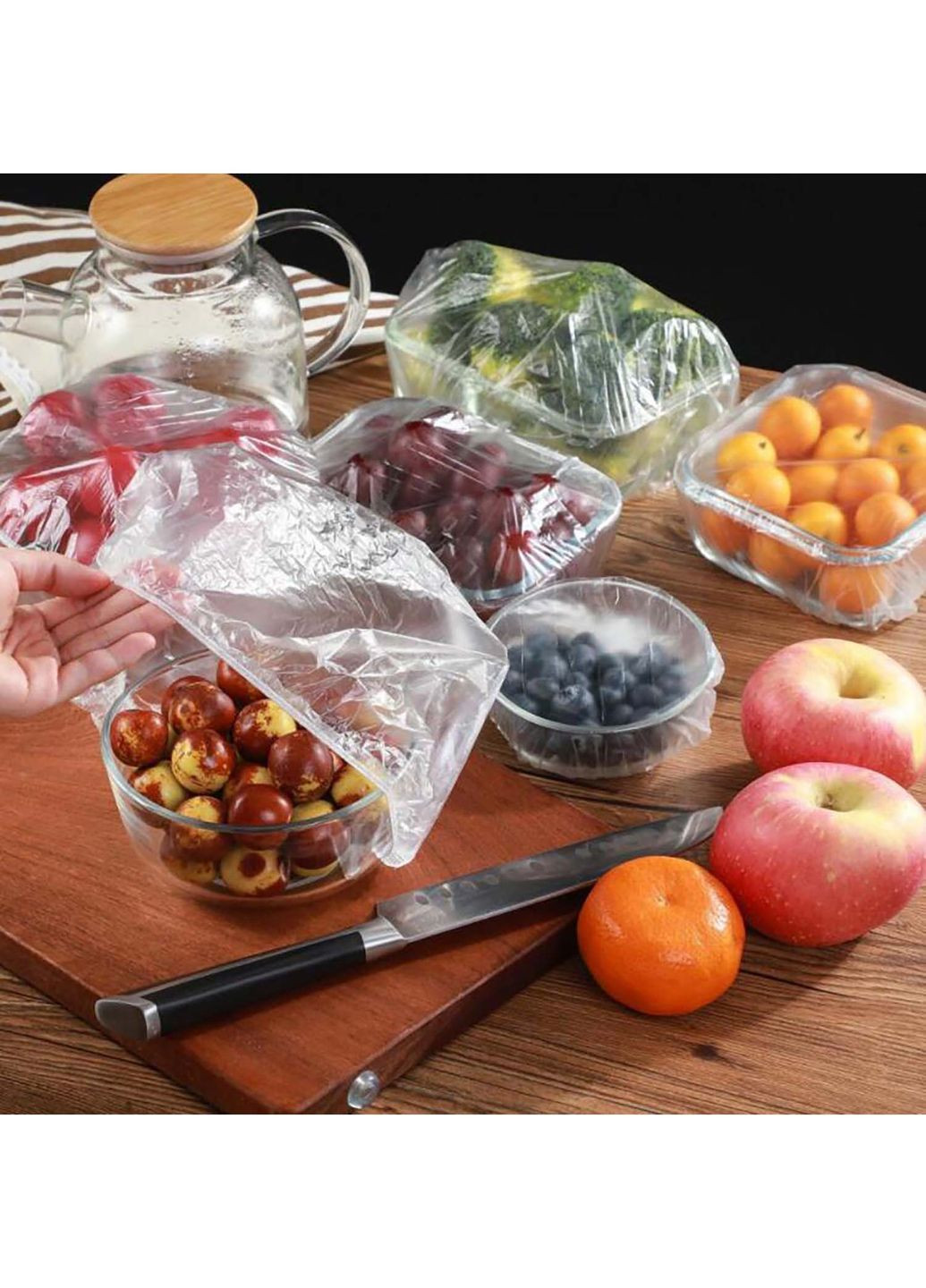 Універсальні пакети на гумці для зберігання продуктів у холодильнику кришка-чохол на тарілку (набір 200 шт.) Kitchen Master (355341938)