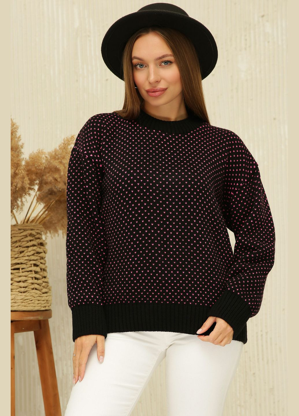 Чорний зимовий в'язаний жіночий светер вільного крою (-sviter-229) MarSe