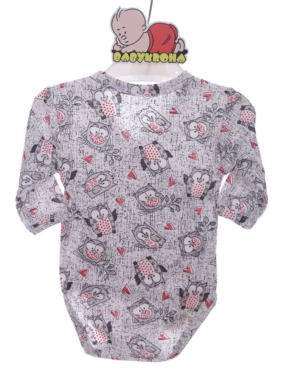 Боді з довгим рукавом кулір на кнопці із совушкою сірий 68 см (39697) BABYKROHA (297197890)